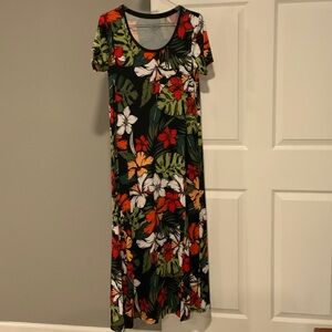 Cuddl Duds Tropical Floral Maxi Dress - Black, Green, Red, White